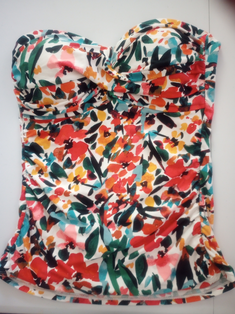 Anne Cole Floral Tankini Top — Teal, Coral & Yellow